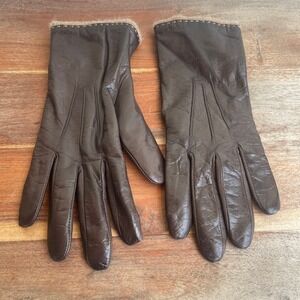 FOWNES Vintage Brown Leather Gloves w Lambswool/Angora/Nylon Blend Lining - Sz 8